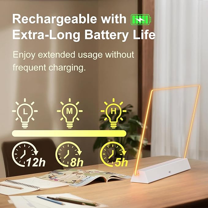 LED Note Board with Colors, Rechargeable 17-Inch Doodle Glow 9-Mode Light Up Desk Sign Letter Message Memo Drawing Dry Erase Board for Classroom/Home Decor/Office/Gifts, 5 Markers