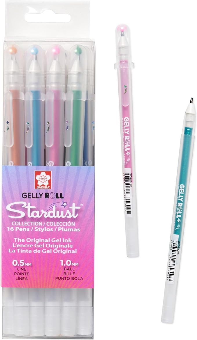 SAKURA Gelly Roll Stardust Glitter Gel Pens - Bold Point Ink Pen for Lettering, Drawing, Invitations, & Stationery - Assorted Colored Ink - Bold Line - 16 Pack