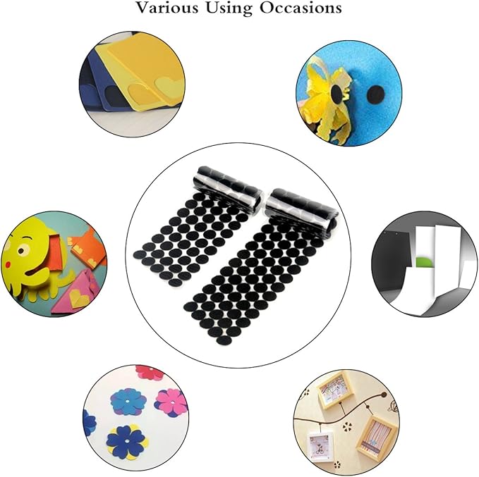 Self Adhesive Dots, Strong Adhesive 1200pcs(600 Pairs) 0.59 inch Diameter Sticky Back Hook Nylon, Loop Strips with Waterproof Sticky Glue Tapes for Classroom, Office, Home(Black)