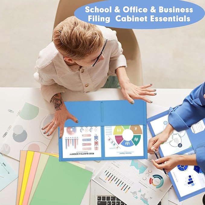 Two Pocket Folders, RAZCC 30 Pack File Folders with Pockets Fit Letter Size Paper, Thick Paper File Folder for School Office Business Home, Assorted 10 Colors