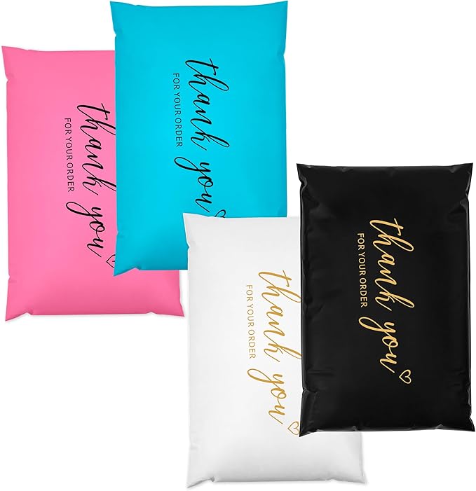 JinRuiKJ Thank You Poly Mailer - 6x9 Poly Mailers Variety Pack of 100, 25 Pcs Each Color, Strong Adhesive Shipping Bags for Clothing, Durable Thick Mailer Bags with Self Seal - Mixed Color