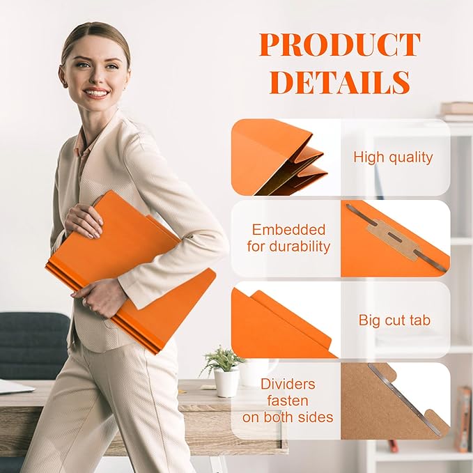 Skyygemm 72 Pcs Classification Folders Letter Size, 1 Divider Pressboard File Folder with Fasteners, Expanding File Organizer Bulk for Teachers, Clergy, Office, Church, Christmas Donations (Orange)