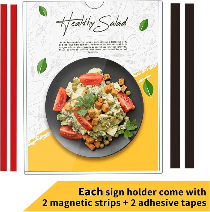 Magnetic Sign Holder - 8.5x11 Wall Sign Holder - Rigid Plastic Sign Holder with Magnet Strips and Adhesive Strips - Magnetic Display Frame Door Sign Holder for Poster Document