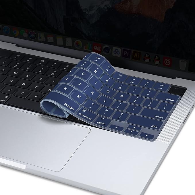 MOSISO Keyboard Cover Skin Compatible with MacBook Air 15 inch M3 A3114 M2 A2941/Air 13.6 A3113 A2681/Pro 14/16 M4 M3 M2 M1, Navy Blue