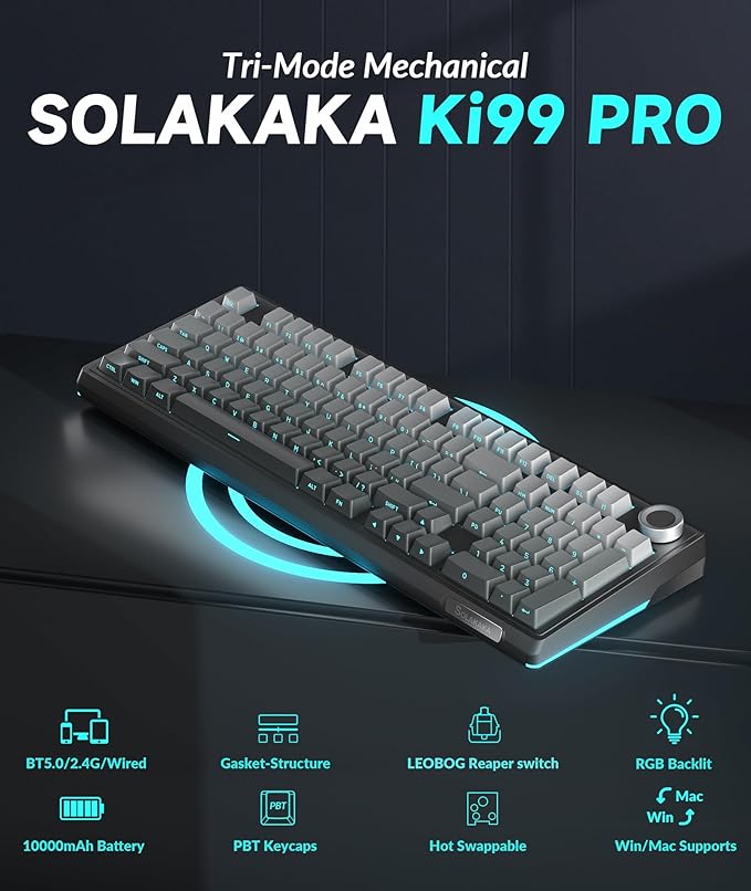 KI99 Pro 96% Wireless Mechanical Keyboard, RGB Gaming Keyboard, Hot-Swappable Pre-Lubed Switches, Gasket Structure Creamy Keyboards for Gamer/PC/Laptop (Black)