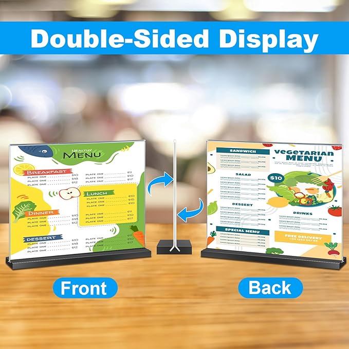 EHWINE 6 Pack Acrylic Sign Holder 8.5 x 11 Horizontal, Double-Sided Stand up Table Top Sign Holders, Clear Acrylic Picture Frame Menu Flyer Paper Holder Display Stand for Office Business Store Wedding Party(Black Base)