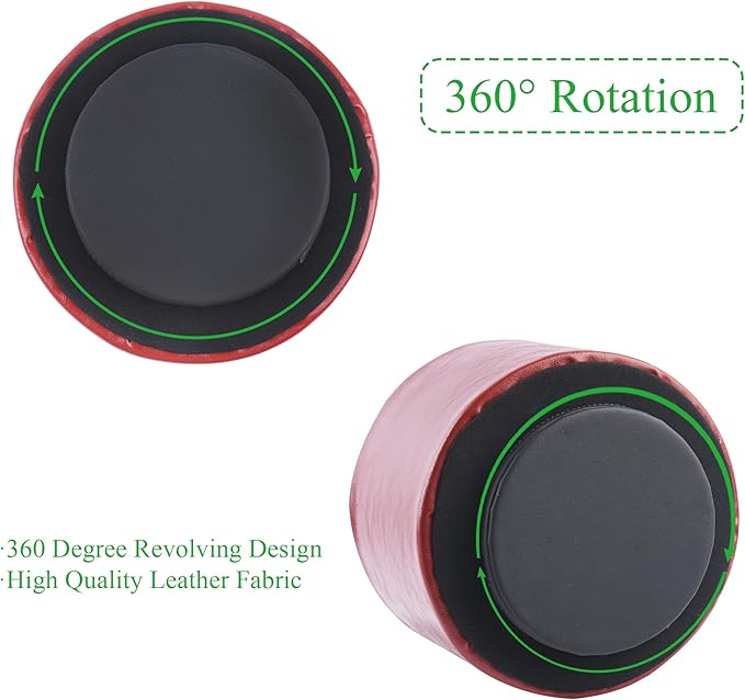 Hennaja Round Leather Art Supply Organizer,Remote Control Holder,360 Degree Spinning,Multi-Functional Pencil Holder,4 Compartments Desktop Stationary Organizer(1-Oil Red)