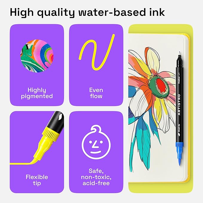 ARTISTRO 100 Brush Marker Pens Coloring Markers for Adults Brush Tip & 0.4mm Fineliner Pens Coloring Markers No Bleeding