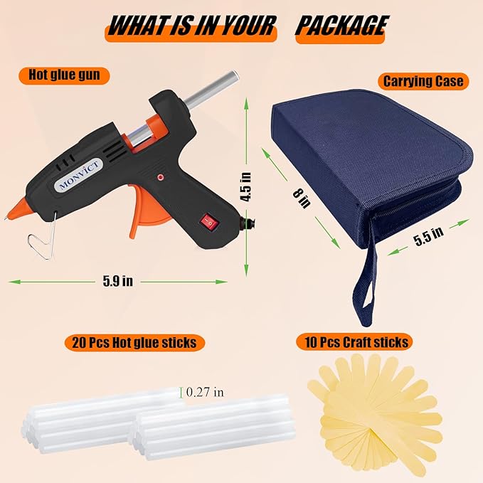 MONVICT 30W Mini Hot Glue Gun Kit, Fast Preheating Glue Gun with Storage Case, 20 Pcs Premium Glue Sticks, 10 Pcs Wood Craft sticks, Hot Melt Glue Gun for School Crafts DIY Arts Gift (Black)