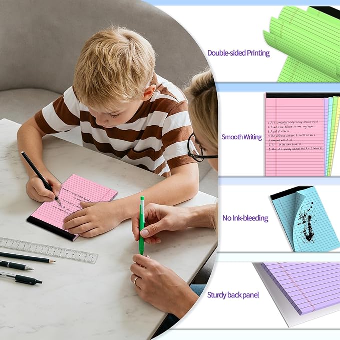 5 pcs Note Pads Legal Pads 5x8, Notebook College Ruled, Colored Legal Notepads, 5 Pack Micro Perforated Writing Pads, Lined Paper Pads, Pad of Paper for Office Home School, 30 Sheets/Pack