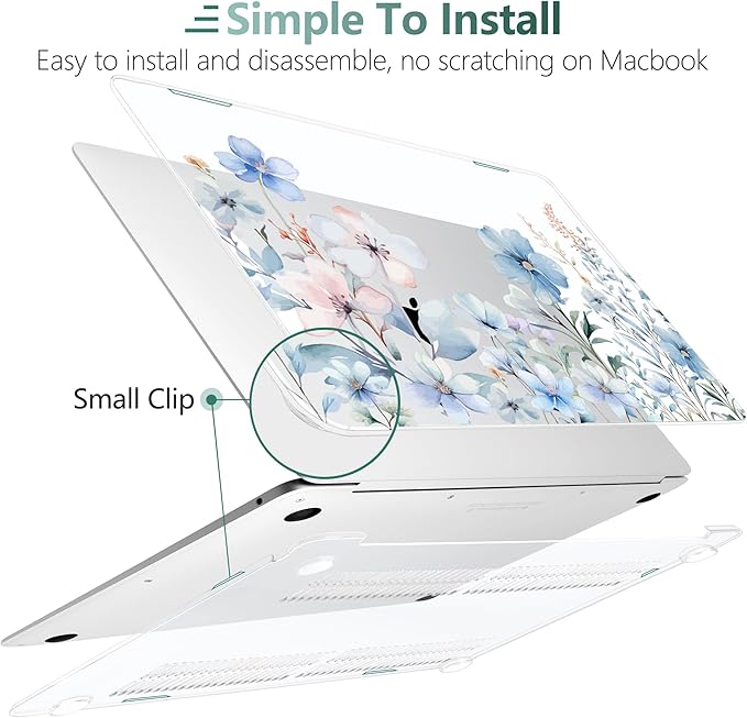 DONGKE Compatible with MacBook Air 13 inch Case 2021 2020 2019 2018 Release A2337 M1 A2179 A1932 with Retina Display & Touch ID, Plastic Hard Shell & Keyboard Cover - Blue Flowers