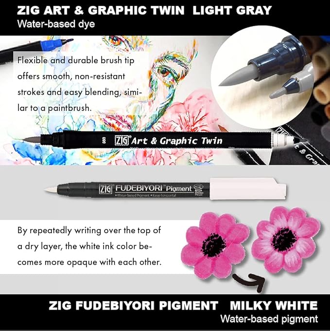 Kuretake Zig Inktober pen set, for Illustration, Manga Drawing, Lettering and Calligraphy, Professional Artist, Made in Japan (Basic No.2(5pcs.))