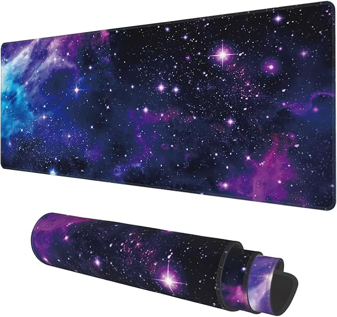 Desk Mat, Galaxy Nebula Universe Space Extended Gaming Mouse Pad Large, Big Mouse Pad with Non-Slip Base and Stitched Edge, Long Computer Keyboard Mouse Mat for Home Office