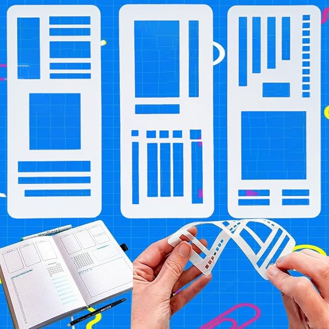 Handmade Flexible Record Template, Planner Stencil Set Compatible with Coils Discs and Rings, Flexible Drawing and Checklist Templates, Set of 3 Pack (A)