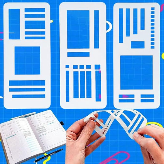 Handmade Flexible Record Template, Planner Stencil Set Compatible with Coils Discs and Rings, Flexible Drawing and Checklist Templates, Set of 3 Pack (A)