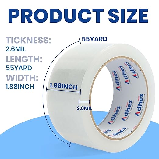 ADHES 2.6mil No Noise Packing Tape, 48mm x 50m, 12 Rolls, Heavy Duty Silent Packing Tape for Moving, Storage, and Packaging
