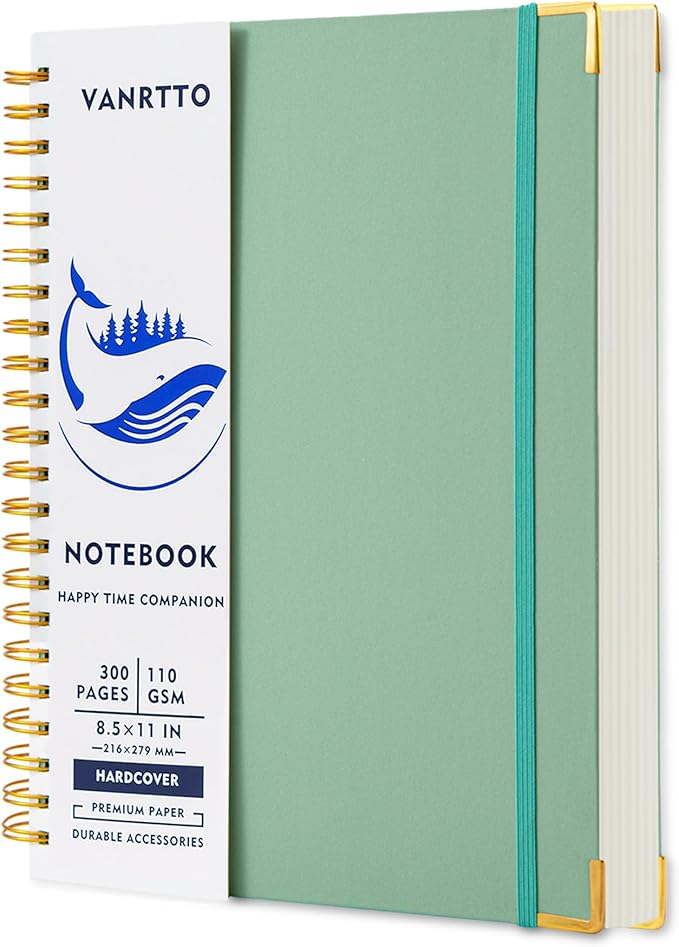 Spiral Notebook, Hardcover 8.5 x 11 IN College Ruled Notebooks, 300 Pages Notebooks for Work and School, 110 GSM Thick Papers Journals for Writing, Office Supplies for Women and Men Green