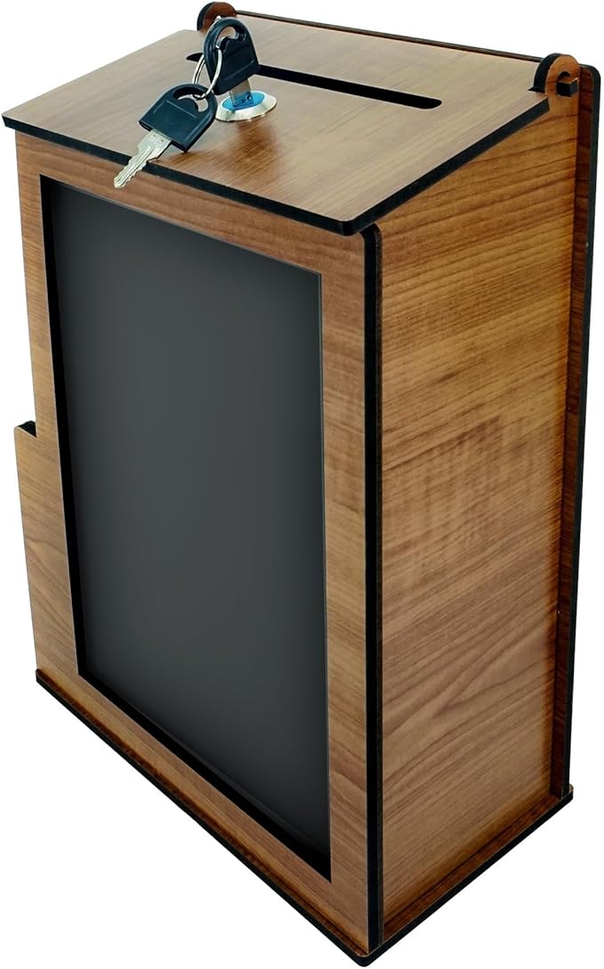 Shumei Lockable Box for Voting Suggestions Opinions and Tips - Wooden, Ideal for Offices Community Centers Bars and Banquet Halls
