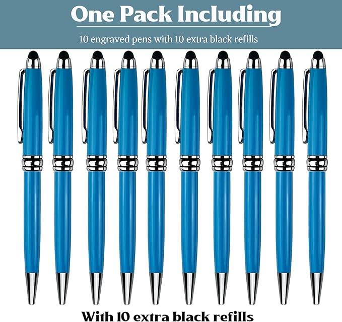 Ancolo Custom Personal Office Pens with Stylus Tip - Quality pens Fine point -Engraved Team Name, Phone Number, Slogan Perfect for Bank, Office, Hotel Lobbies 10 Pens/Box