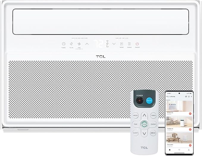 TCL 10,000 BTU Q-Series Smart Inverter Window AC, Ultra-Quiet 32dB Fan & 40dB Cooling, 38% Energy Saving, 3-Step Install, Open-able Window, Works with Smart Home Devices, Cools up to 450 Sq. Ft.