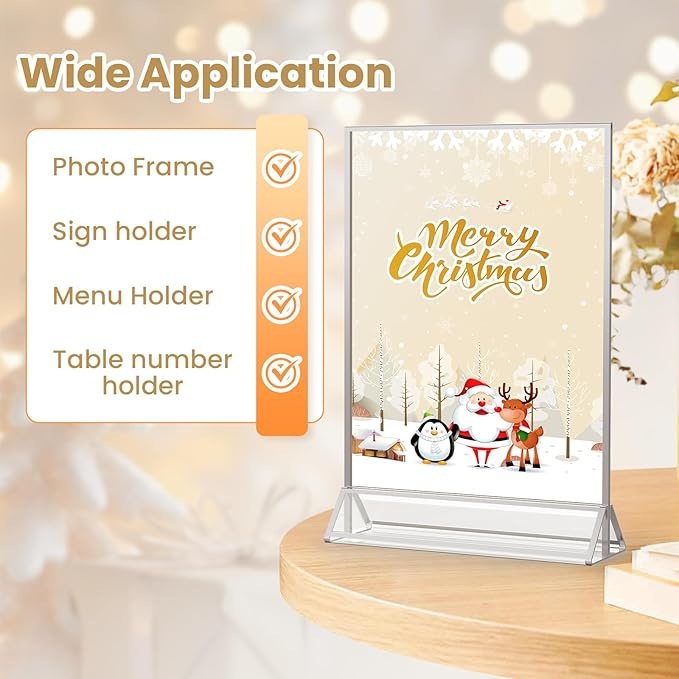 8X10 Sliver Picture Frames Acrylic Sign Holder Double-Sided 8X10 Sliver Frames for Menu Holder Wedding Table Number Holder Christmas Photo Frames with Clear Sticky Dots -6 Pack