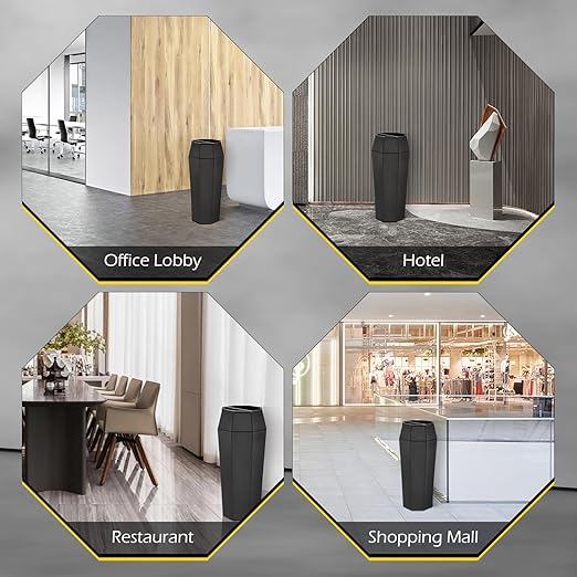 Dyna-Living Commercial Heavy-Duty Trash Cans Outdoor Garbage Can with Lid Large Trash Cans with Inside Cabinet for Patio, Black Stainless Steel Garbage Can Commercial Indoor Trash Bin for Lobby
