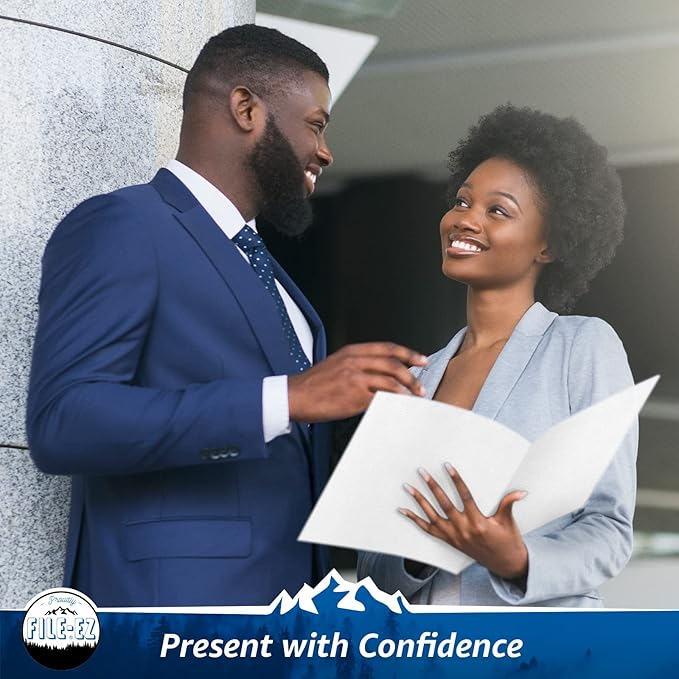 FILE-EZ Two-Pocket Folders, White, 25-Pack, Textured Paper, Letter Size (EZ-32510)