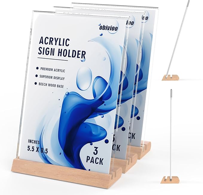 Acrylic Sign Holder 5.5 x 8.5inches, Combined L or T-Shaped dispaly, High Transparency Table Card Stand for Advertisement,Notice,Welcome,Honor,Number or other Flyers(3 packs)