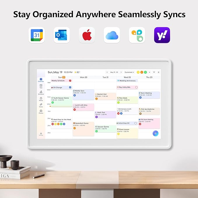 Digital Calendar, 15.6 Inch Wall Planner Electronic Calendar & Chore Chart, Smart Touchscreen Interactive Display for Family Schedules, Great for Organizing Your Routines, Wall & Desk Mountable White