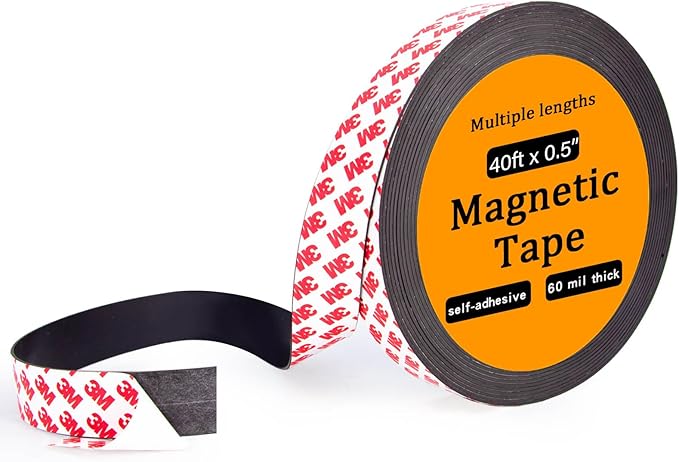Magnetic Tape Strip Roll with 3M Adhesive Backing, (0.5X480") Flexible Sticky Magnet Tape Strips for Kitchen, Garage Whiteboards Fridge DIY Organization
