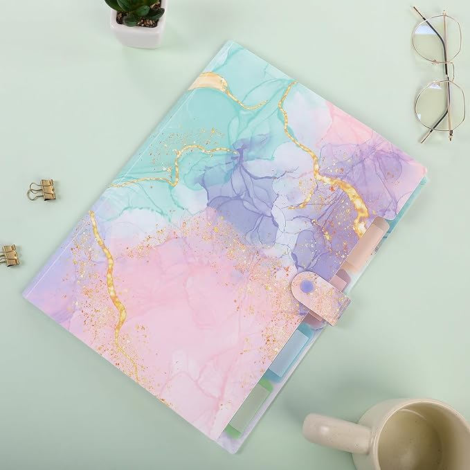 SKYDUE Expanding File Folder with 5 Pockets, Cute Accordion File Organizer, Letter Size Filing Folder, Letter Size Folders for Documents, School Office Supplies Marble Pink