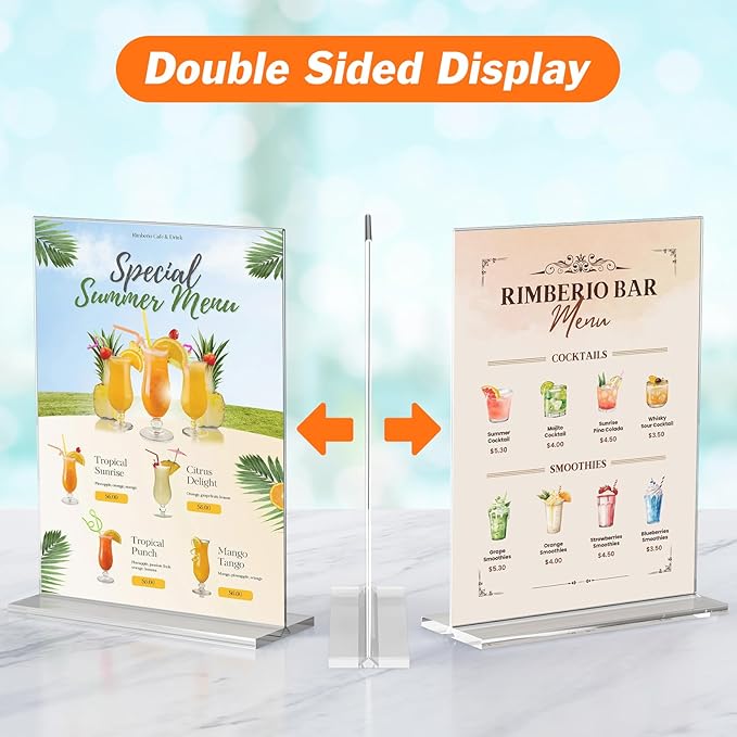 3 Pack Acrylic Sign Holder 8.5 x 11 Inches, Clear Menu Stand, Vertical Flyer Display, Table Paper Holder, Desk Brochure, Plastic Sign Display for Restaurants, Office, Store
