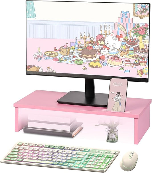 21" Monitor Stand Riser with LED Lights and Phone Holder, Monitor Stand for Desk, Computer Monitor Stand, Desk Shelf for Top of Desk, Desktop Organizer for Laptop, Printer, TV