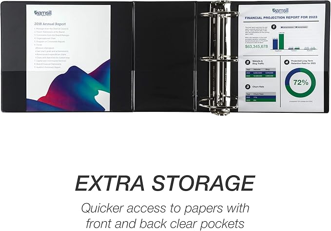 Samsill Durable 6 inch 3 Ring Binder, Made in USA, Locking D Ring FSC 100% Recycled Chipboard, Black, 2 Pack