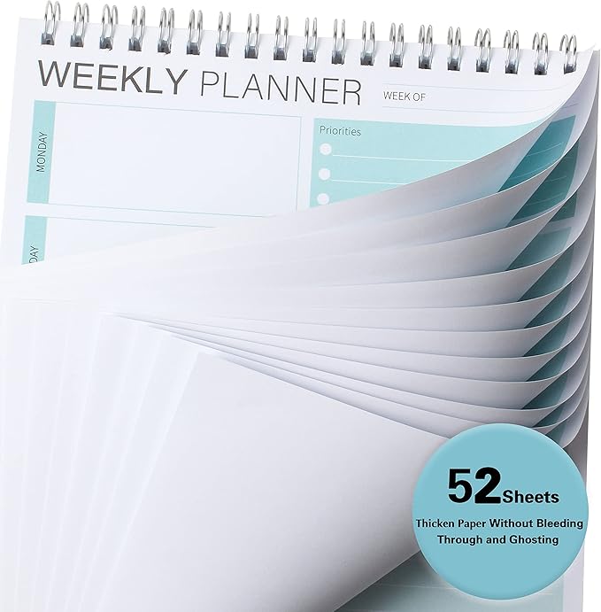 Weekly Planner Notepad,Spiral To Do List Undated Planning Pad, Weekly Organizer for Students, Weekly Agenda for Work & Daily Life, 52 Sheets, 6.5 x 9.8 in (Green)