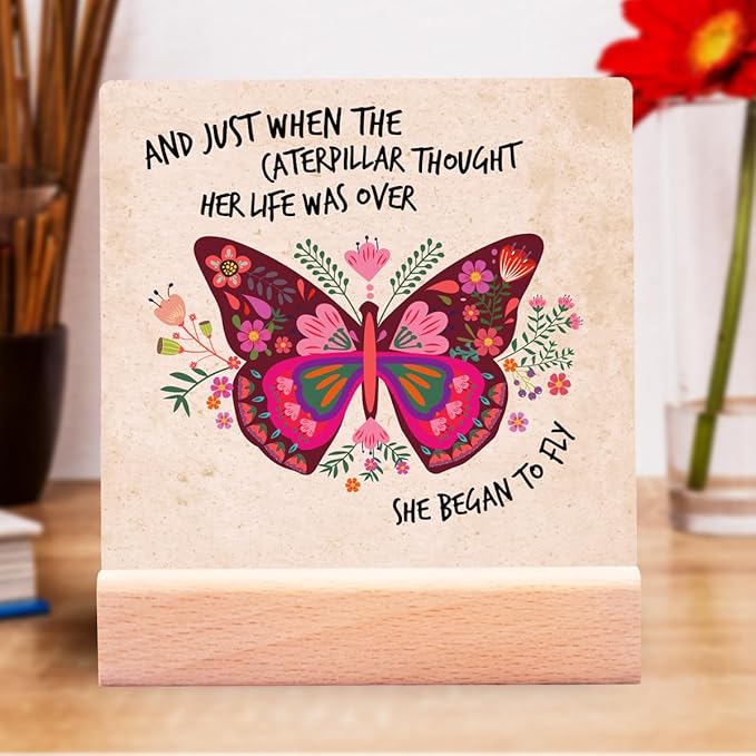 Inspirational Butterfly Gifts for Teen Girls Women Birthday Christmas-Encouragement Gift Cheer Up Gifts for Friends-Motivational Sign Ceramic Plaque-She Began To Fly Sign