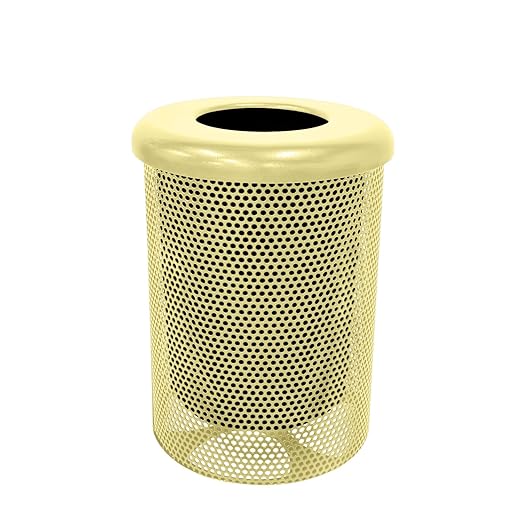 RFT-P-TXTSAND Heavy Duty Round Trash Receptacle with Flat Top, Liner Included, 32 Gallon, Textured Sandstone, Made in America