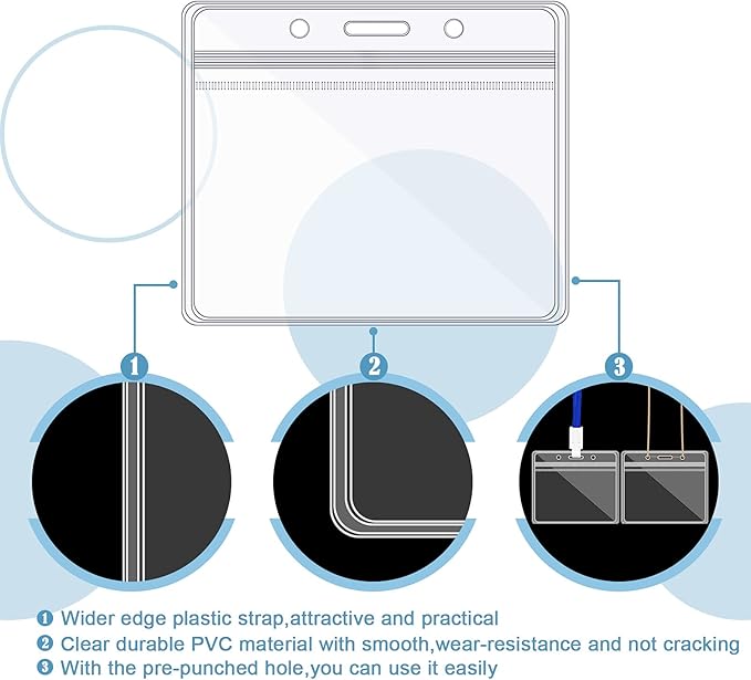 Zonon 150 Pcs Name Badge Holders Clear Plastic ID Card Name Tag Holders Badge Sleeves Horizontal Waterproof Transparent PVC Sleeve Cover Pouch for Office School Travel(3.35 x 3.94 Inch)