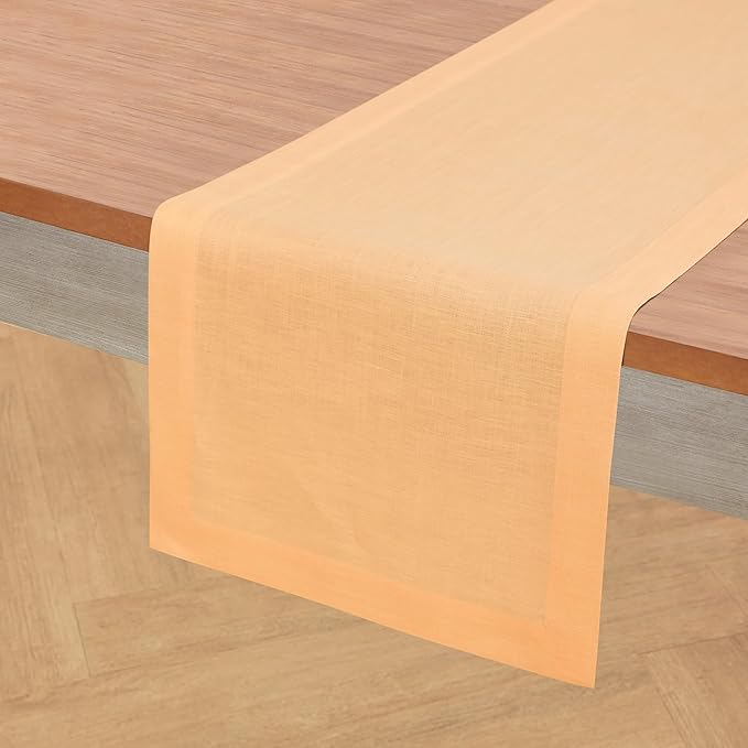 Solino Home Linen Peach Table Runner 60 Inches - 100% Pure Linen Short Table Runner 14 x 60 Inch Ideal for Dresser and Coffee Tables - Fete
