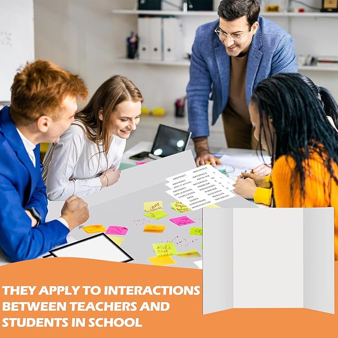 4 Pcs Trifold Display Board 36"x 48" Large White Presentation Board with Board Headers 4 Science Subtitles 32 Black Edge Self Adhesive Paper Poster Board for School Projects and Business Presentations