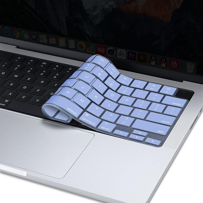 MOSISO Keyboard Cover Skin Compatible with MacBook Air 15 inch M3 A3114 M2 A2941/Air 13.6 A3113 A2681/Pro 14/16 M4 M3 M2 M1, Serenity Blue