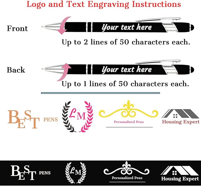 Personalized Pens with Name Logo or Message, Custom Free Engraving Metal Ballpoint Pen with Black Ink Customized Gift for Business, Graduation and Promotions (Blue)