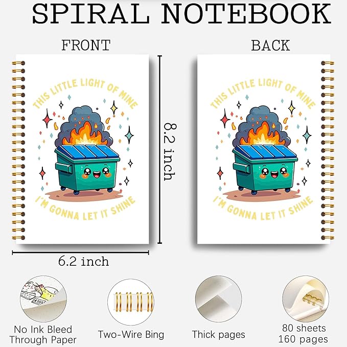 Guymn Funny Dumpster Fire Notebook, Office Work Humor Gifts for Coworkers, This Little Light of Mine Dumpster Fire Journal for Women Men, Hardcover Spiral Notebook 5.5x8.3 Inch