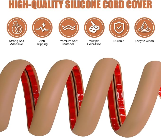 Floor Cord Cover Cavity 0.8"x0.37" Self Adhesive Cord Hider, 10FT Low Profile Cable Management, Extension Strip Protector for Wires, Prevent Cable Trips for Offices, Gyms, Exhibitions（Brown）