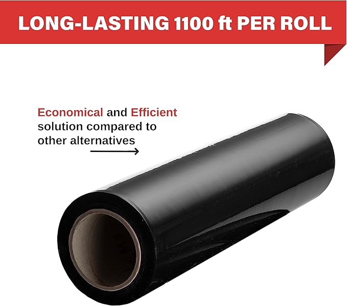Simply Cool Black Stretch Wrap Industrial Strength Extra Thick 17.5" 1100 SqFt 80 Gauge (20 Micron) Shrink Wrap Roll for Moving Supplies, Furniture, Pallets, Plastic Wrap for Packing, Stretch Film