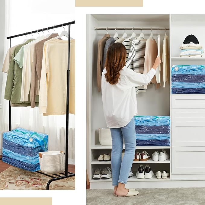 TAILI Vacuum Storage Bags 4 Pack, Jumbo Cube (31x40x15 inch), Large Vacuum Seal Bags for Clothing, Beddings Comforters, Blankets, Pillows, Saving Space in Closet, Blue