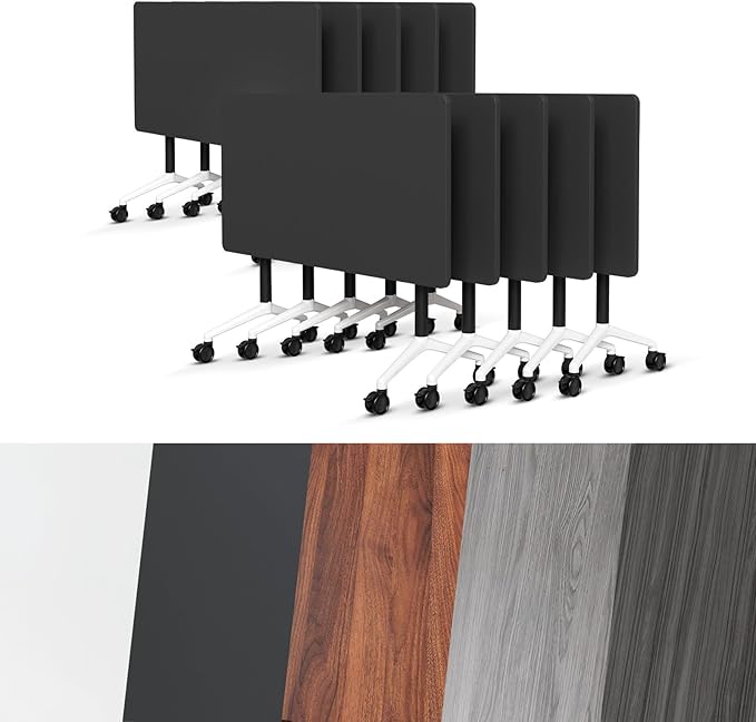 Conference Room Table, Folding Conference Tables,Thicken Grey Tabletop,Flip Top Wooden Seminar Meeting Room Table for Conference Room Offices (10, Black, 47.2“)