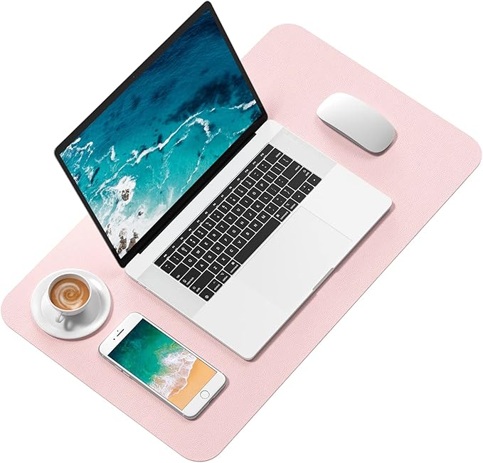 Hsurbtra Desk Pad, 23.6" x 13.8" PU Leather Desk Mat, M Extended Mouse Pad, Waterproof Desktop Blotter Protector, Non-Slip Ultra Thin Small Laptop Keyboard Writing Mat for Office Home, Pink