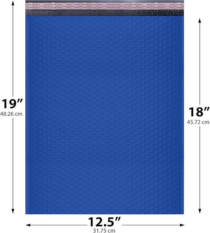 Royal Blue 12.5x19.5 Inch Large Poly Bubble Mailers #6 | Padded Envelopes with Self Seal | Air Lined Cushioned Bubble Mailer | Usable Size 12.5x15 | 100 Pack Bulk | Lightweight shipping Bags