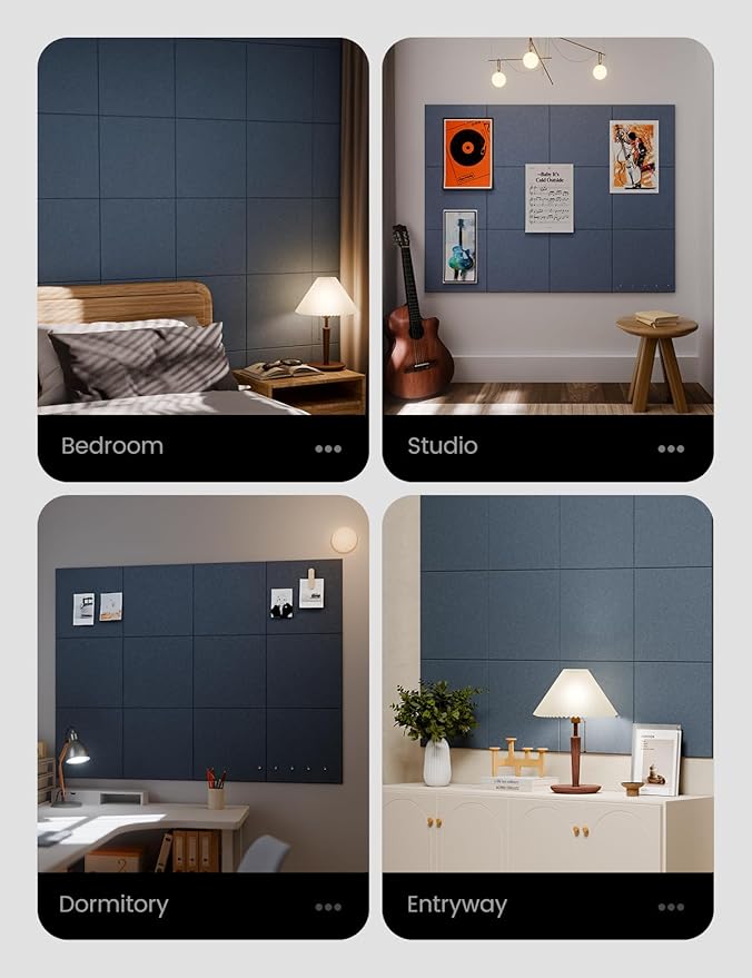 Large Felt Bulletin Board 48" x 36" Cork Board Alternative-12 Pack with 70 Safe Removable Adhesive Tabs, Cork Boards for Walls Cork Board for Home Office Classroom Pin Board - Denim Blue